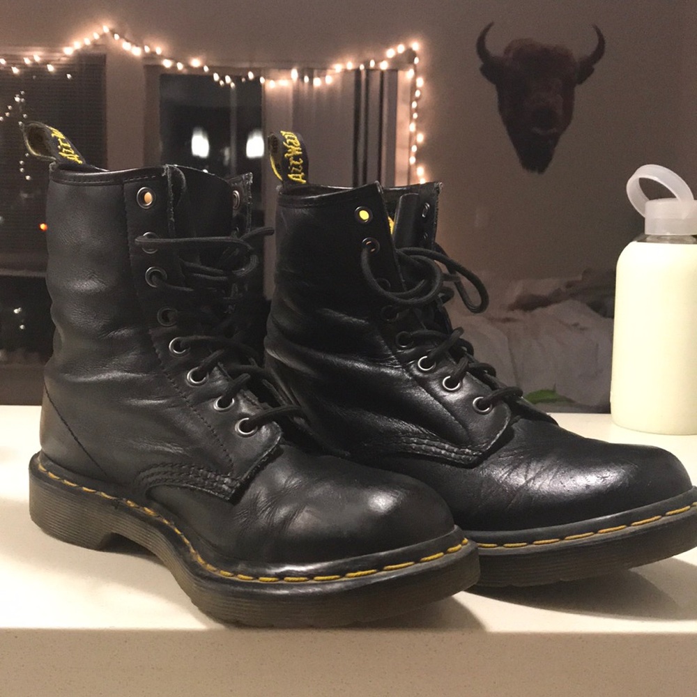 Black leather doc martens combat boots